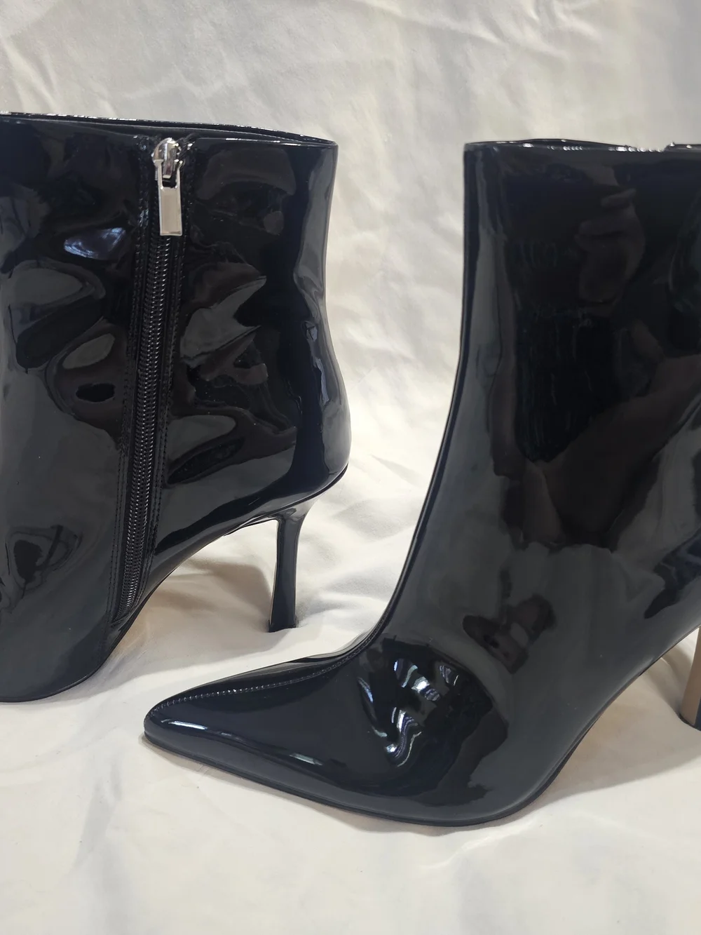 Black Patent Pointed-Toe Stiletto Ankle Boots